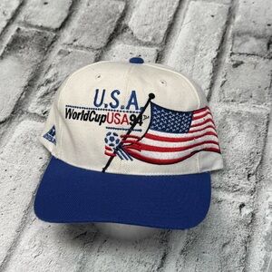 Vintage World Cup 1994 USA Block Spellout Snapback Hat Apex One Flag Wool Blend